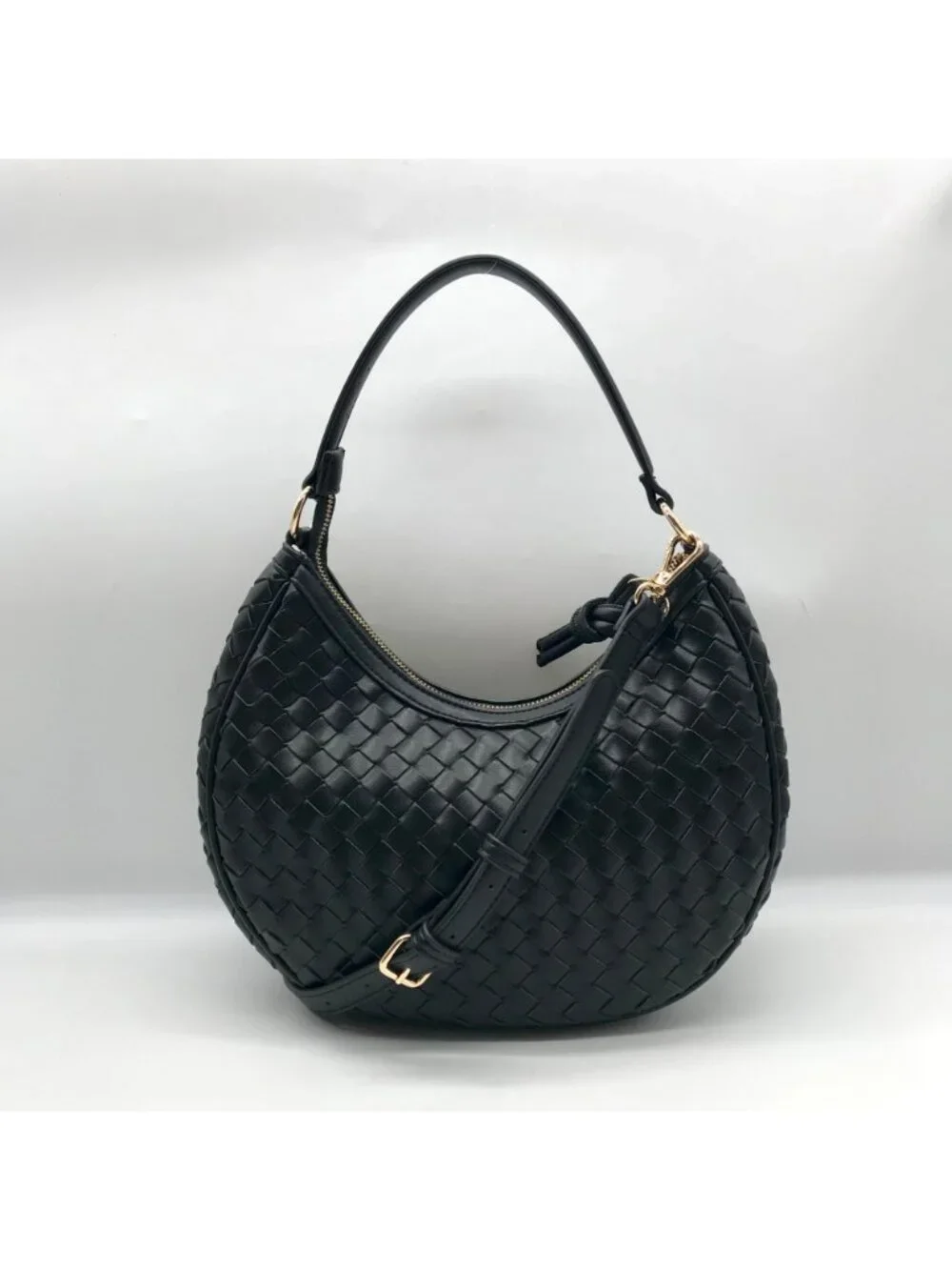 On 34th Black Woven Crossbody Convertible Satchel Bag
